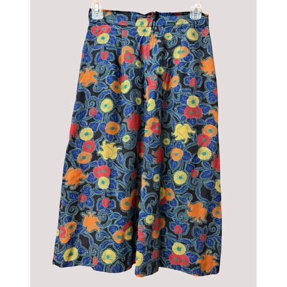 Vintage 1980s Midi Skirt Floral Pattern Size 7/8, Small Flowy Boho - Picture 2 of 8